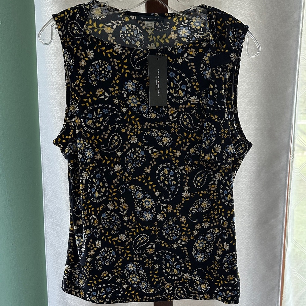 Tommy Hilfiger Black and Gold Paisley Tank Top